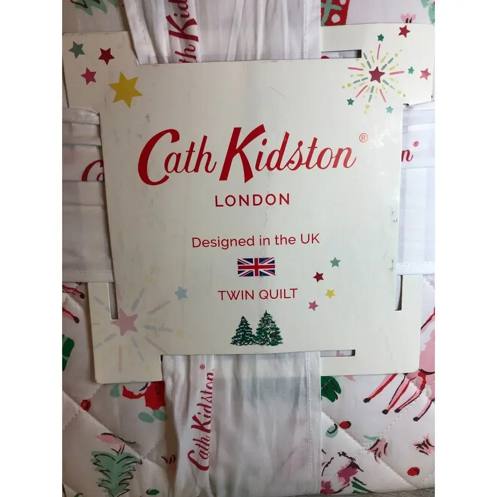 Cath Kidston London Ditsy Deer Pink Holiday Christmas Twin Quilt New